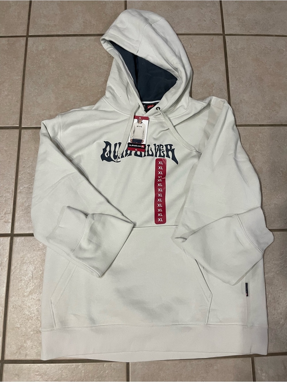 Quiksilver Cream Colored Pullover Hoodie with Navy Logo